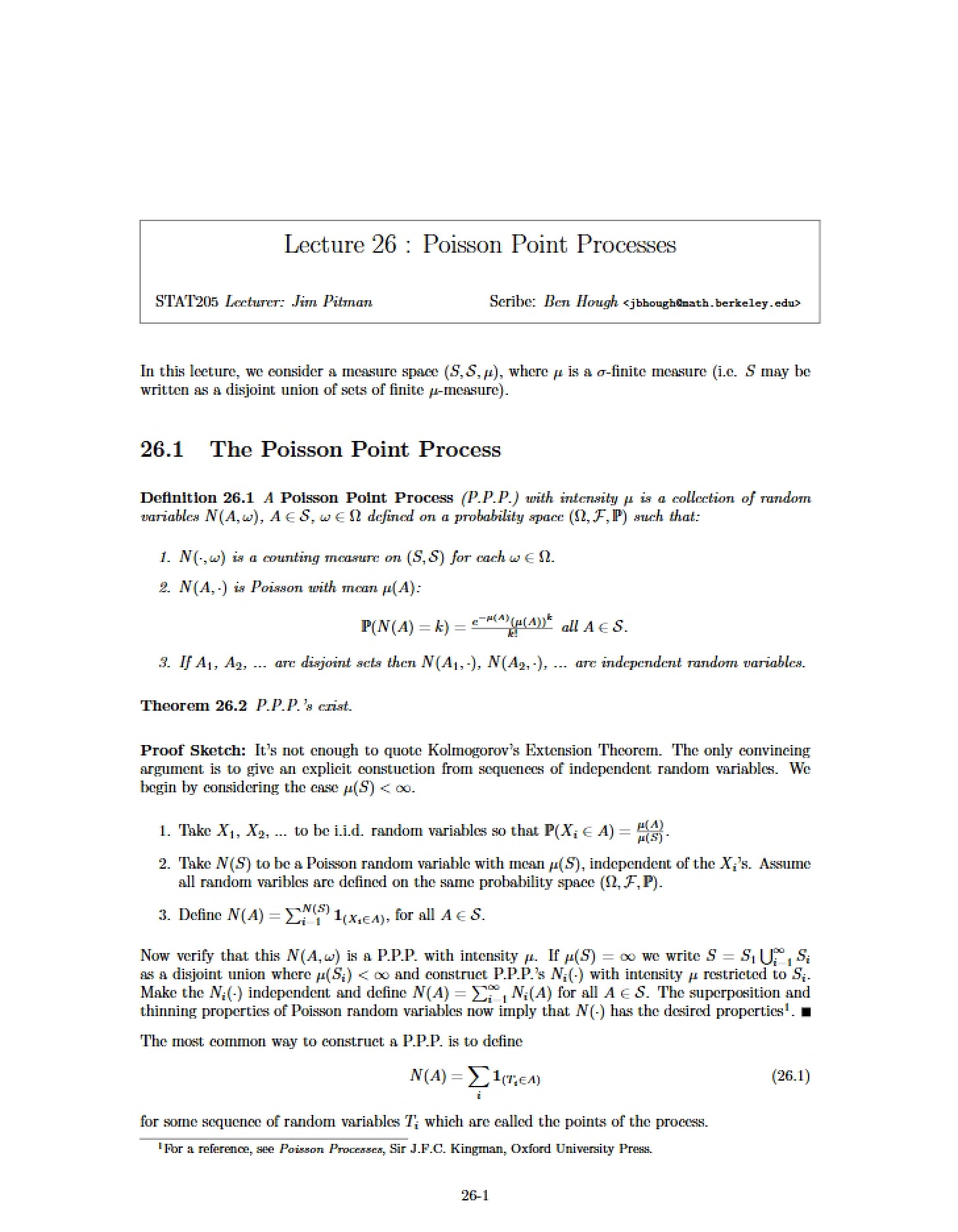 Point Processes (Poisson) - Lecture 26
