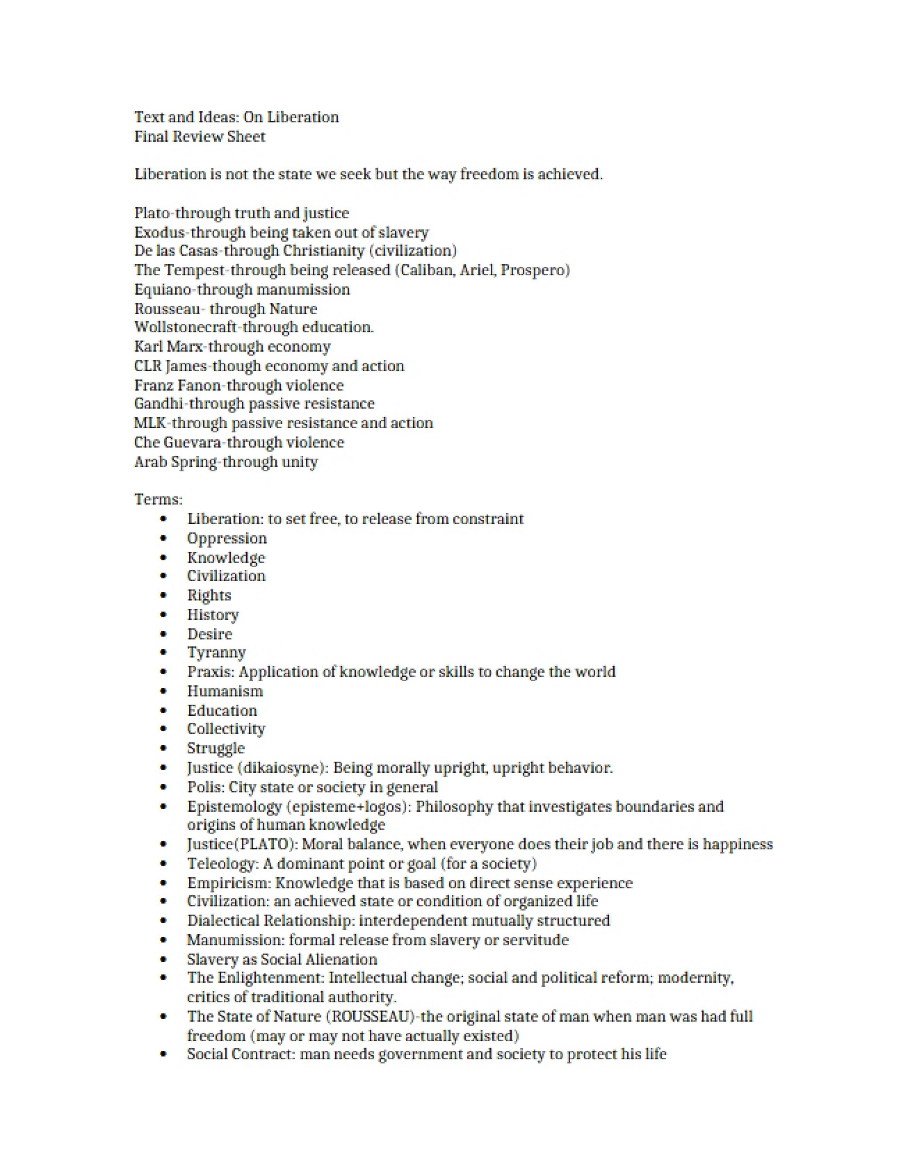 Final Exam Review Sheet
