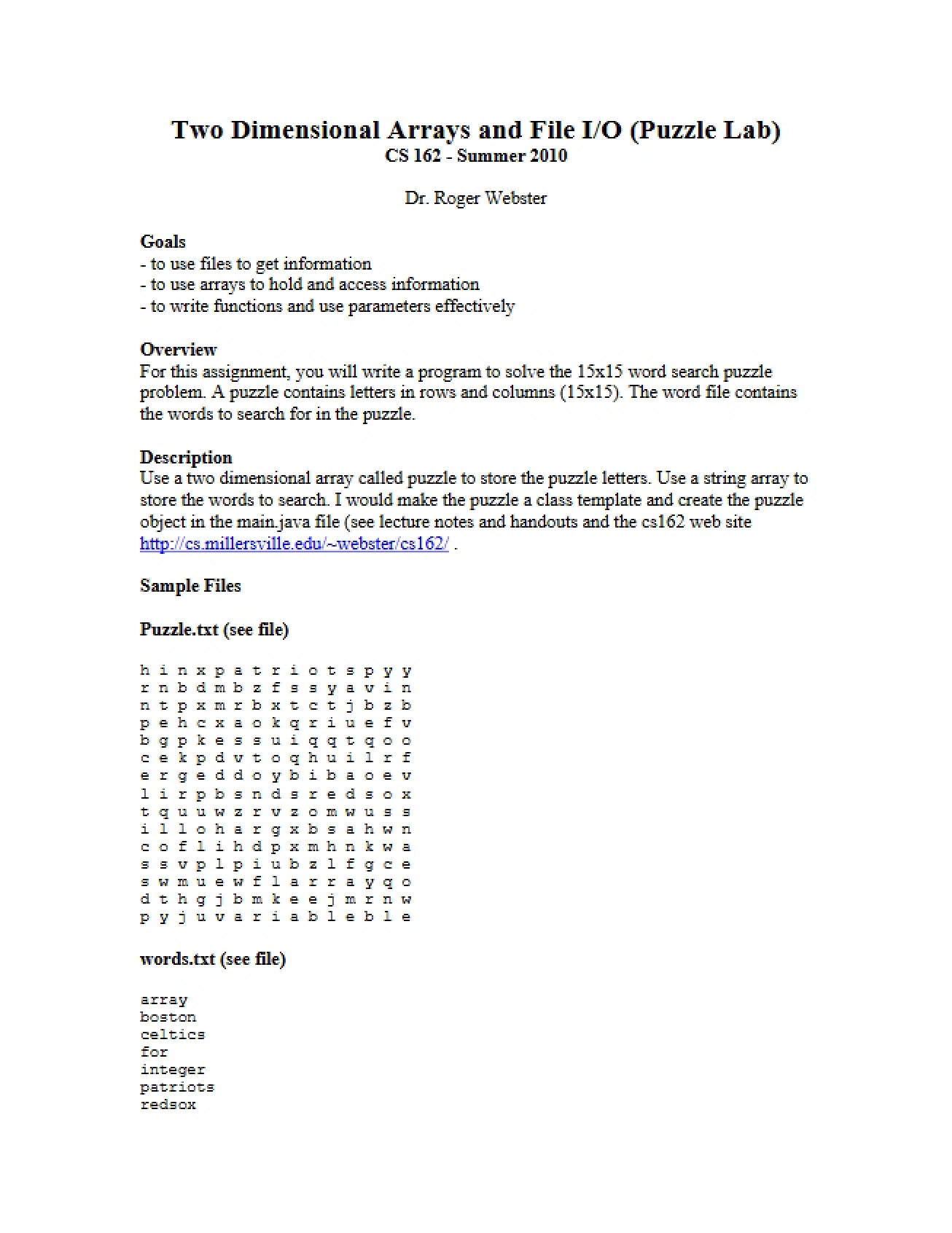 Files and 2D Arrays