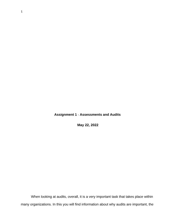 Assignment 1 - Audits and Assessments