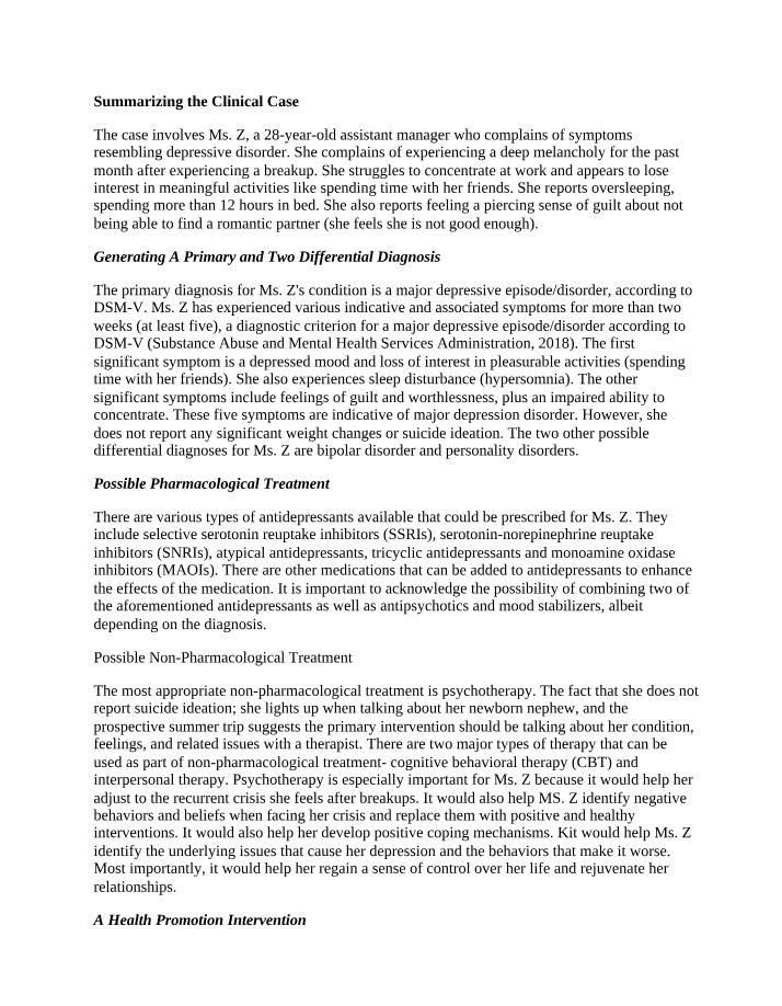 Clinical Case Study on Major Depressive Disorder