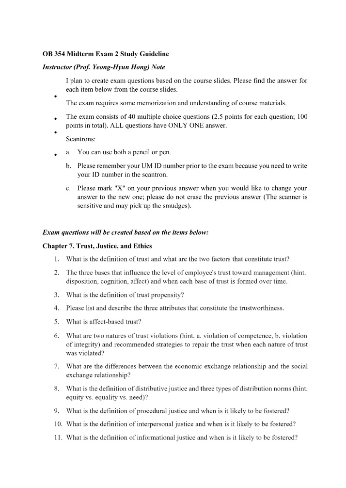 OB 354 Study Guide - Midterm Exam 2