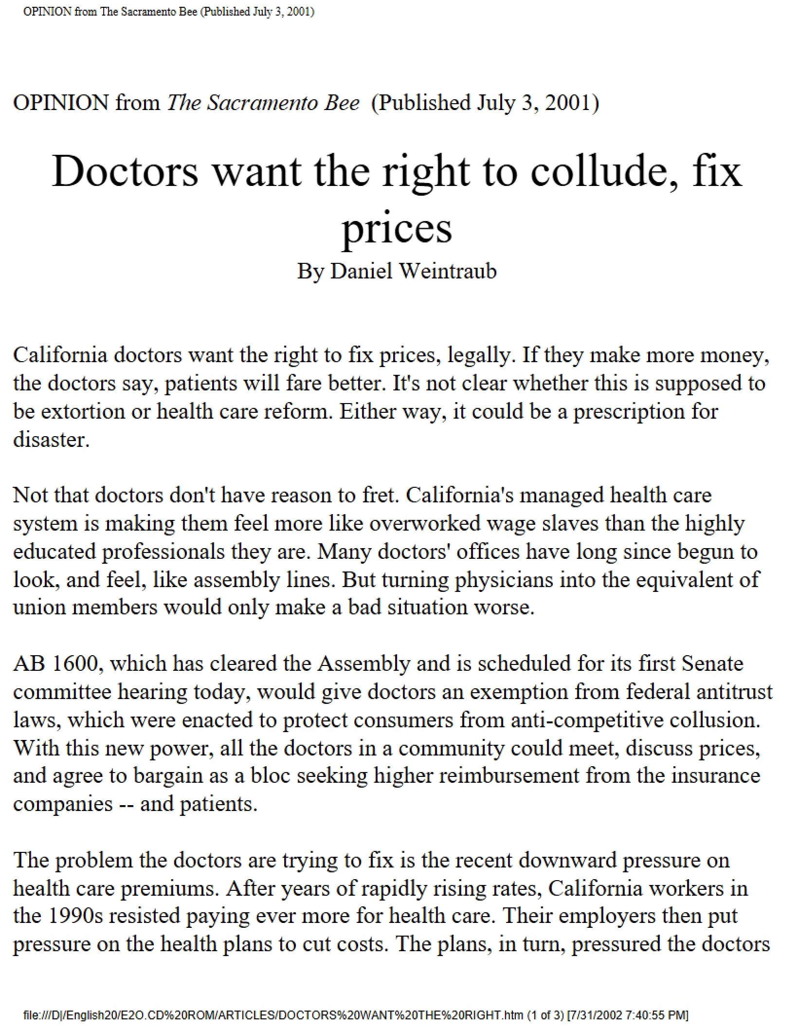 Collusion Rights for Doctors
