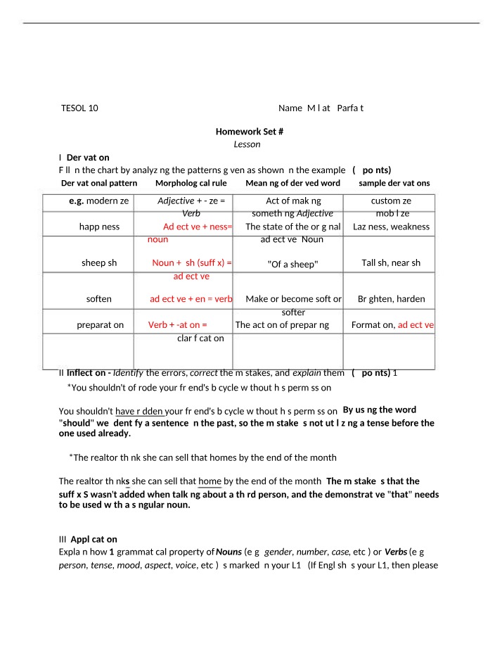 Homework Set 7 and Lesson 7 for TESOL 104