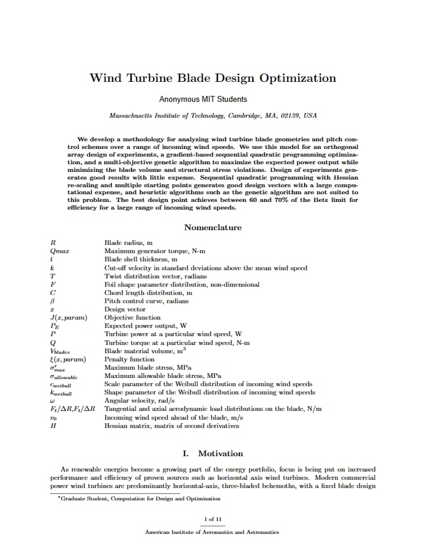 Wind Turbine Blade Design Optimization