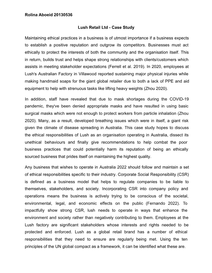 Case Study - Lush Retail Ltd