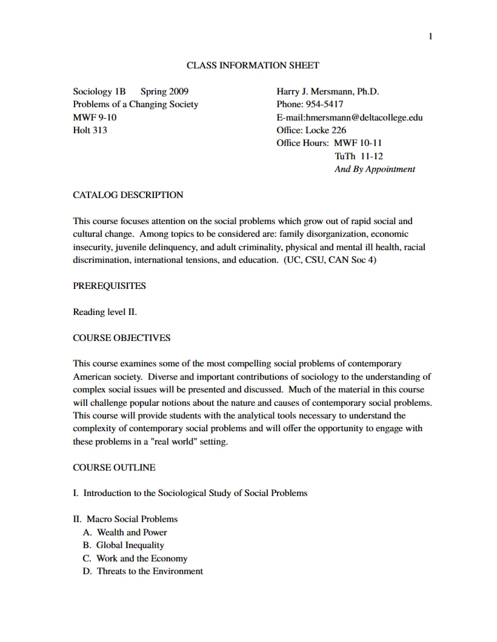 Sociology 1B Class Info
