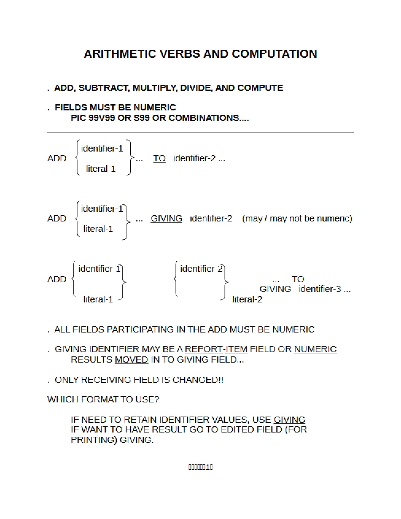Verbs for Arithmetic and Computation