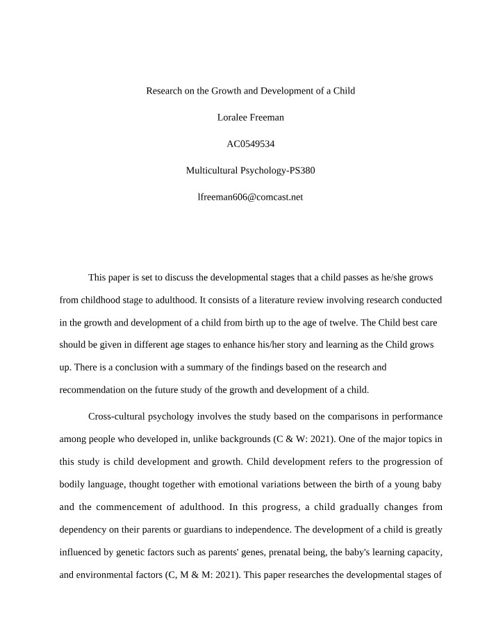 Research on Developmental Stages of a Child