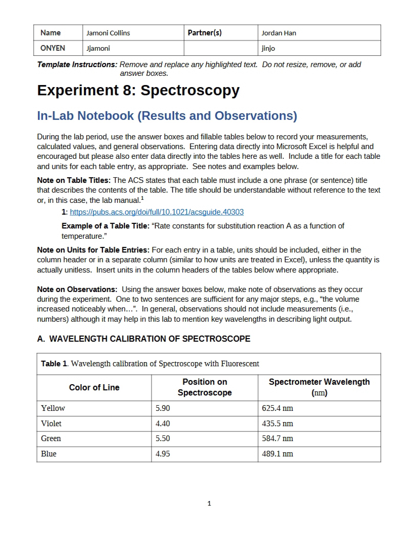 Spectroscopy Experiment Eight
