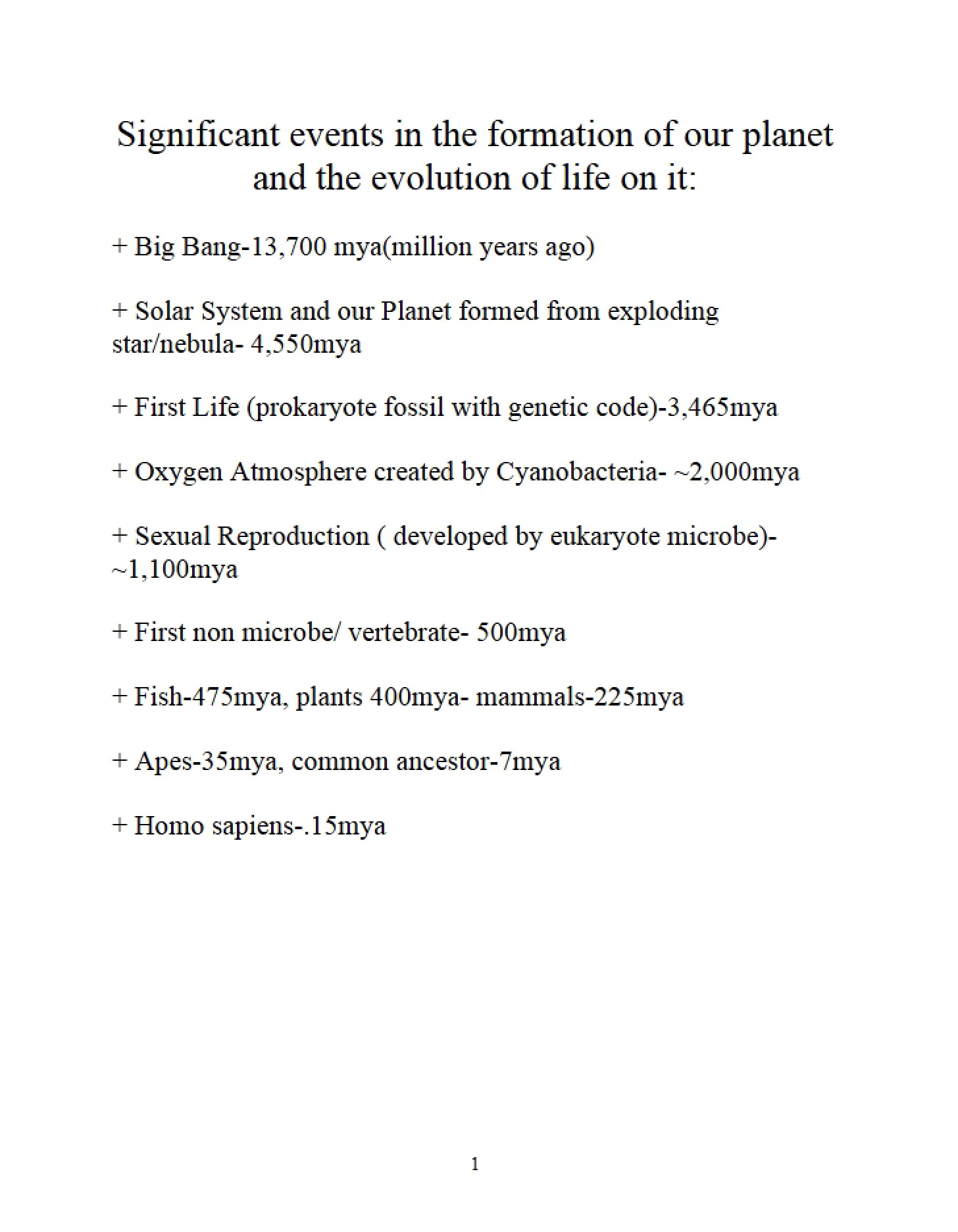 Planet Formation Significant Events