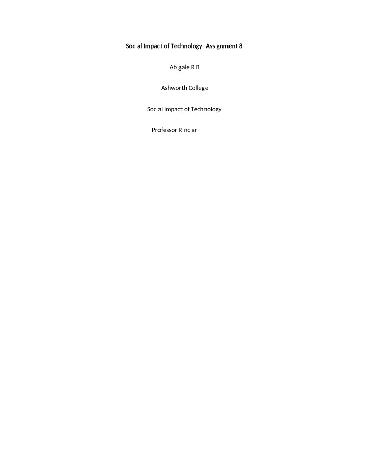Assignment 8 - Social Impact of Technology