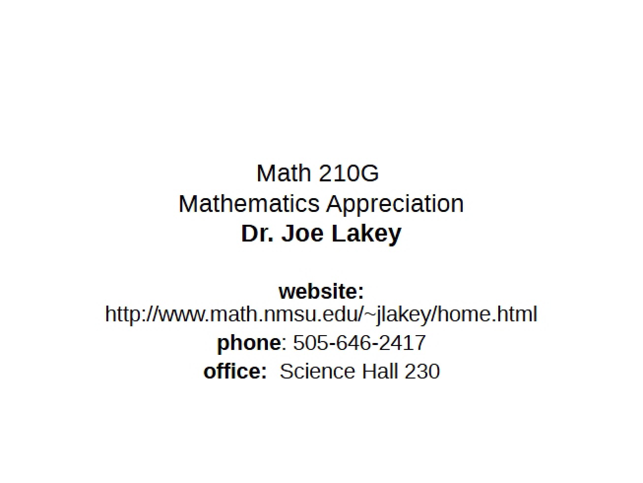 Course Outline for Mathematics Appreciation