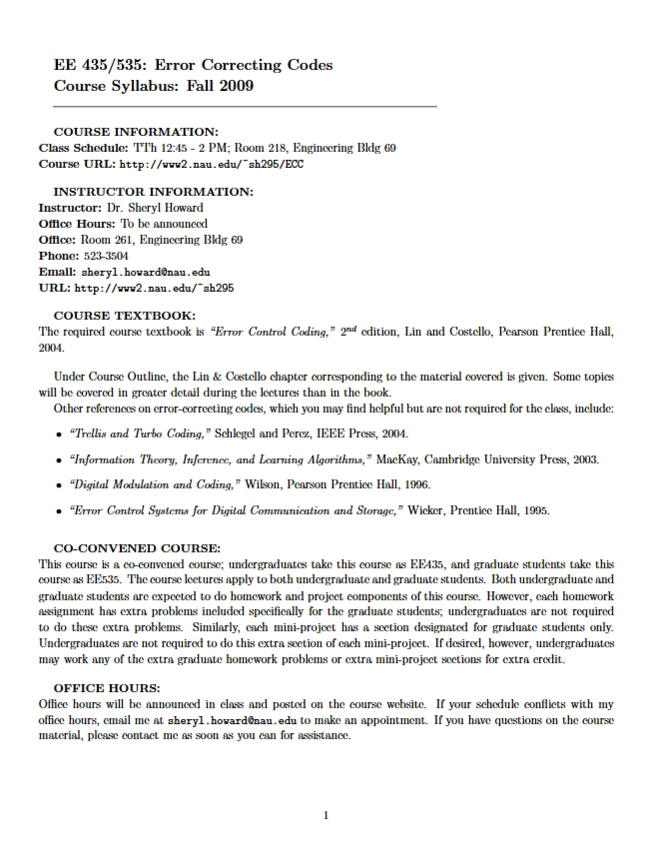 Error Correcting Codes Syllabus