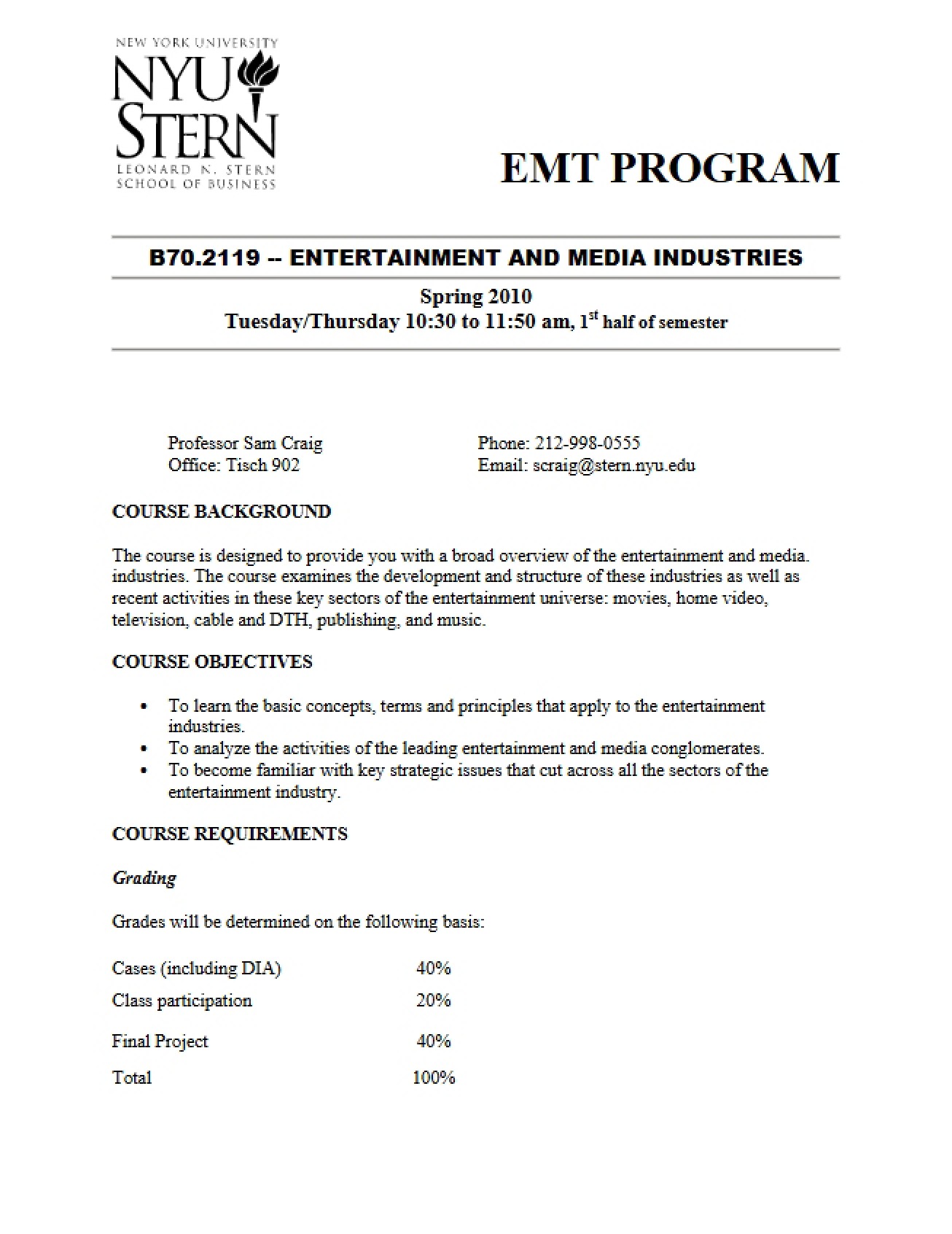 Entertainment and Media Industries Outline