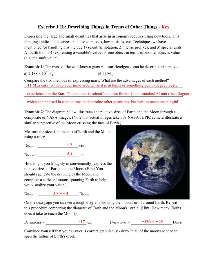 Exercise 1.1b Answer Key