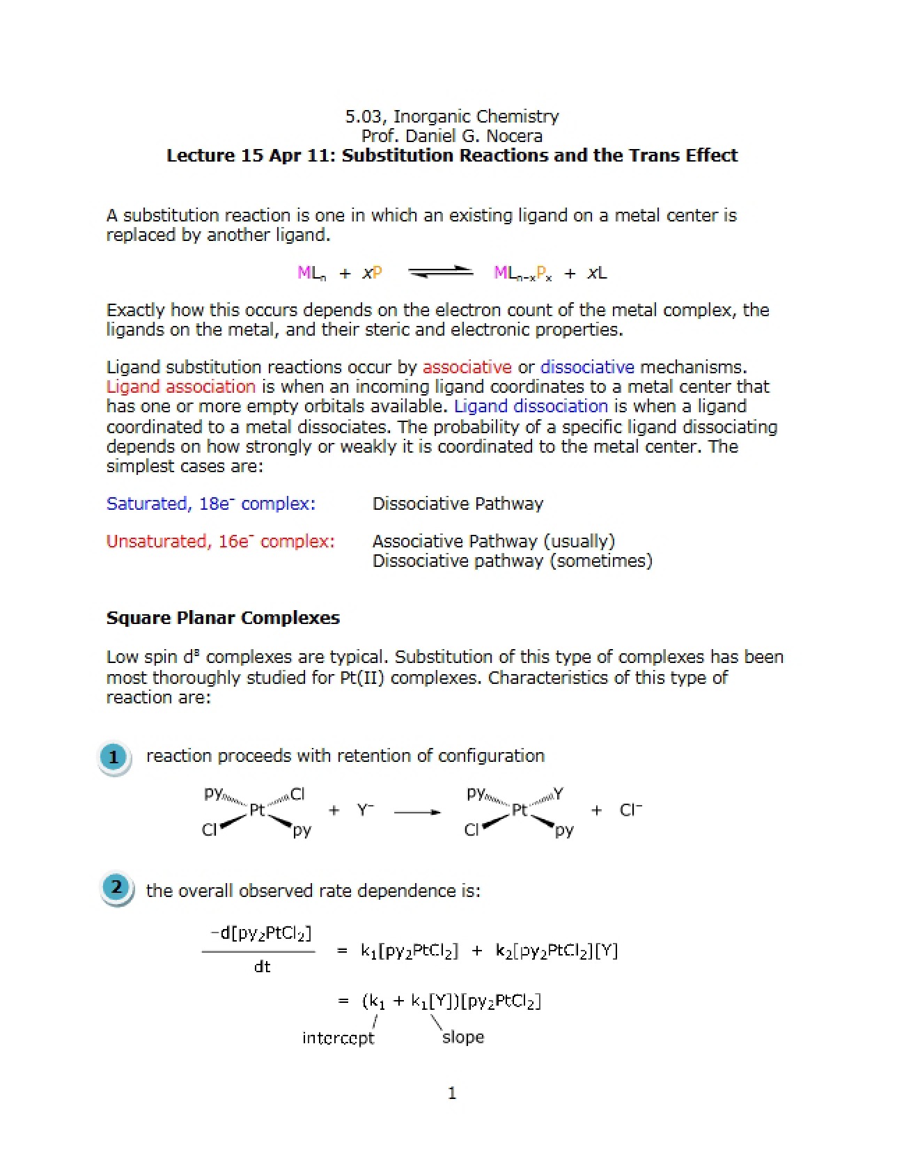 Trans Effect and Substitution Reactions