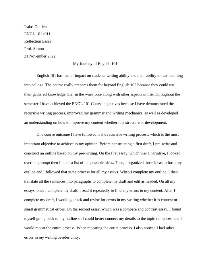 ENGL 101A Reflection Essay