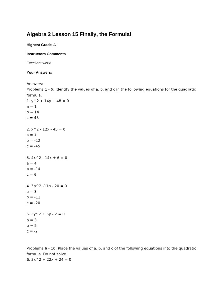 Solving Quadratic Equations with the Quadratic Formula