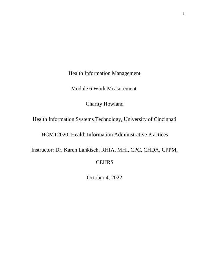 Work Measurement and Productivity in Health Information Management