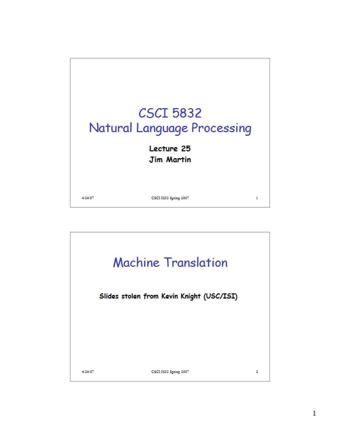 Class Notes for Natural Language Processing