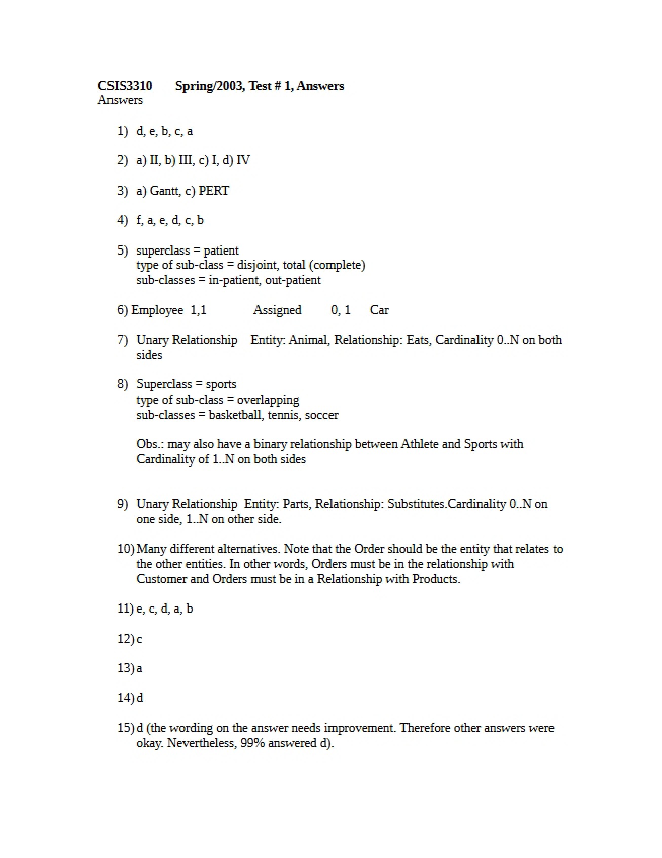 Solutions to First Database Systems Exam