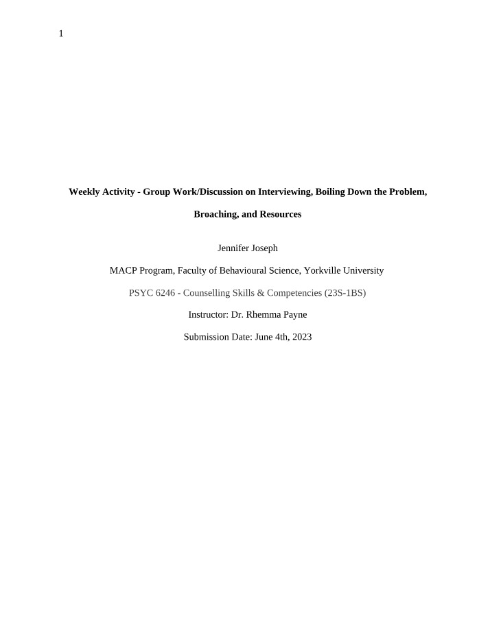 Group Work and Discussion - Interviewing, Broaching, and Resources