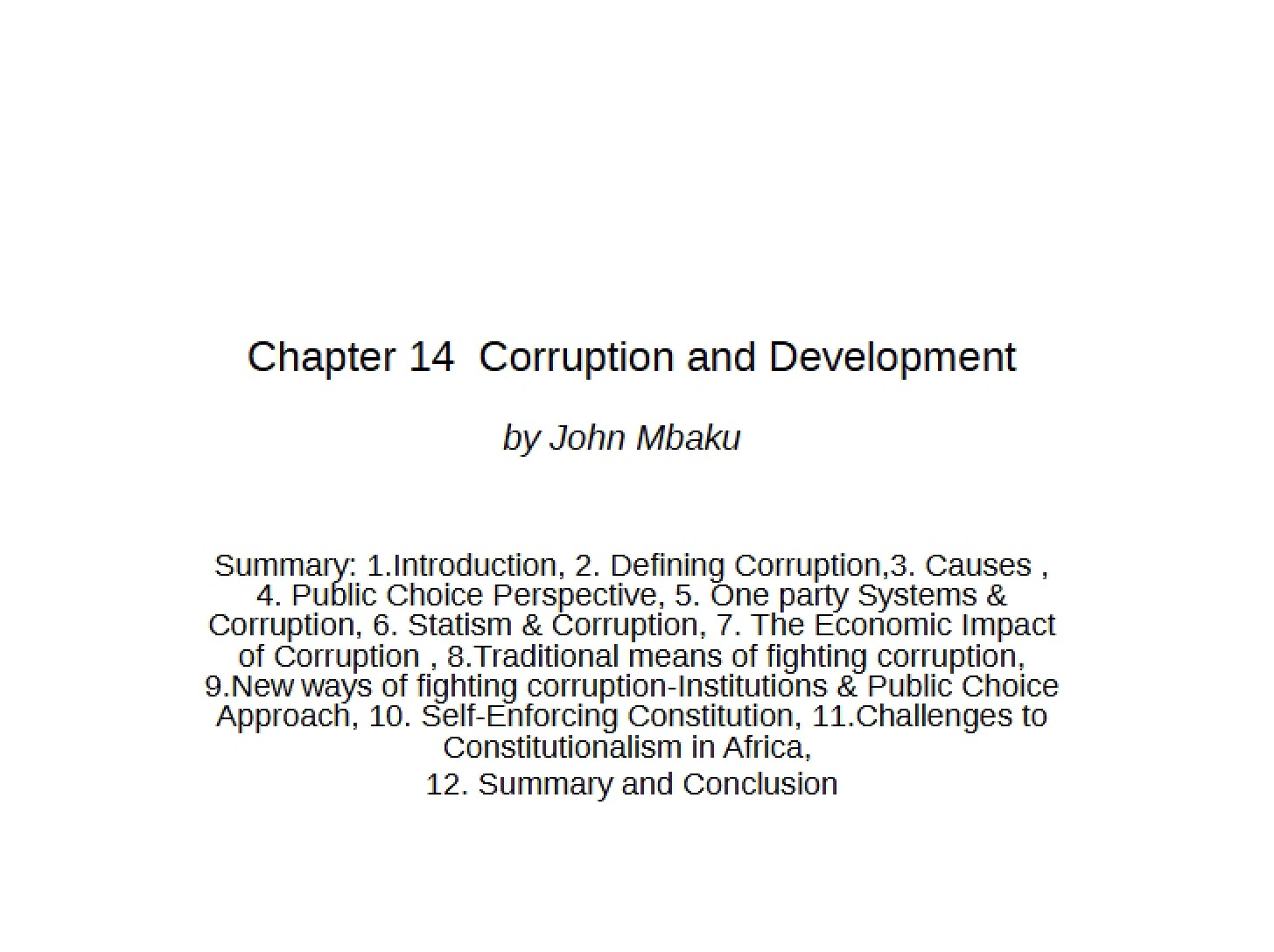 Corruption and Development Chapter 14