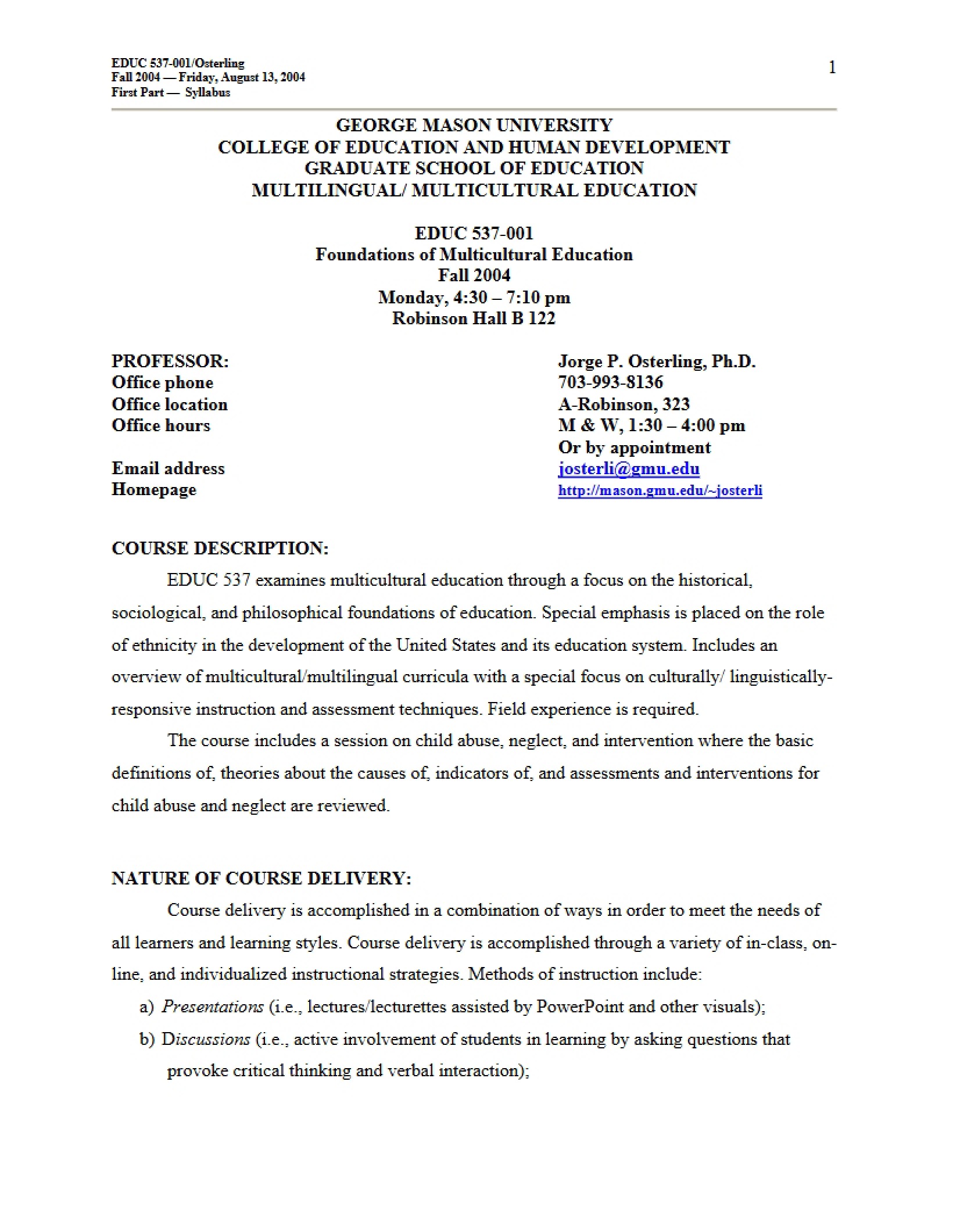 Introduction to Culturally & Linguistically Diverse Learners Syllabus