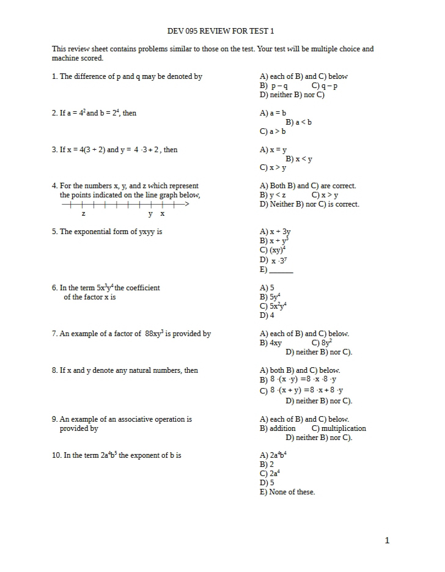 Student Version Test 1 Review