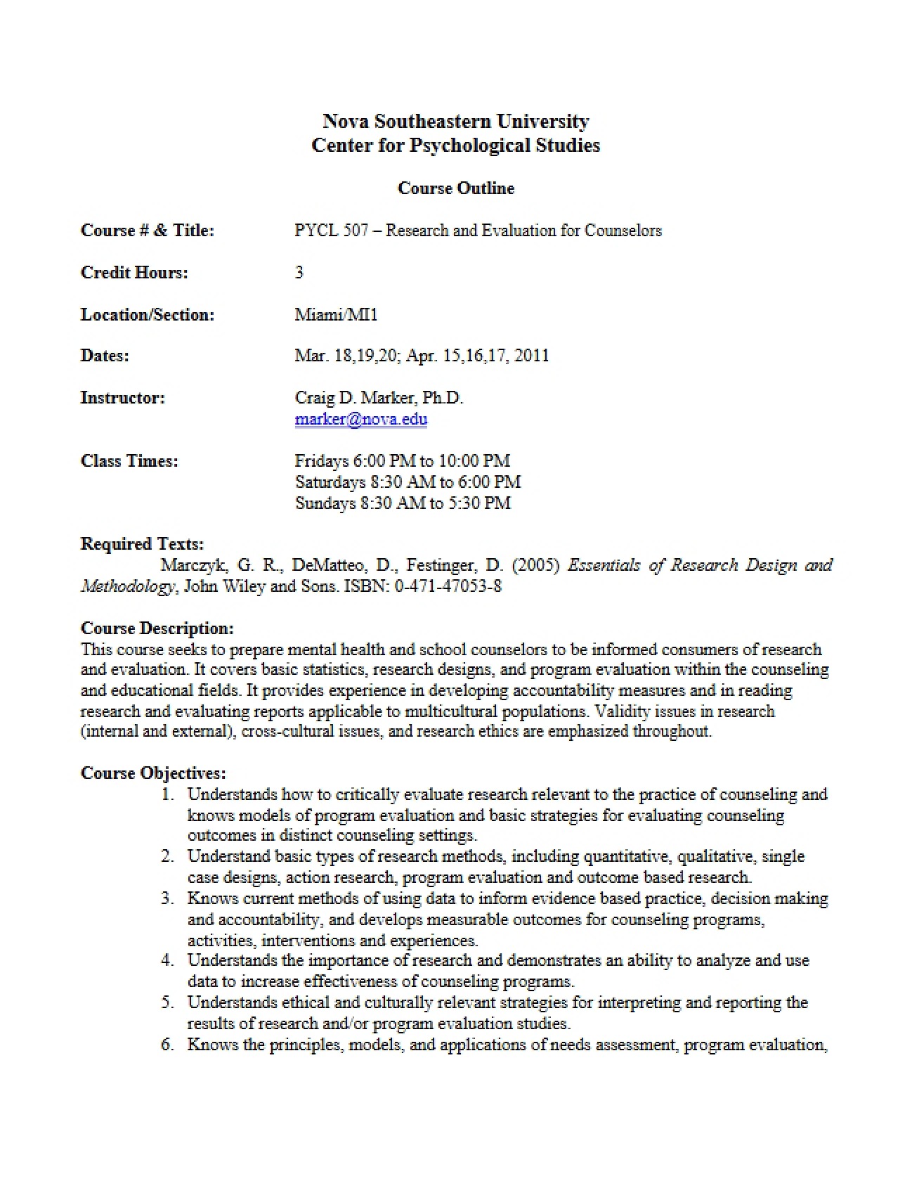 Research Methods for Counselors Syllabus