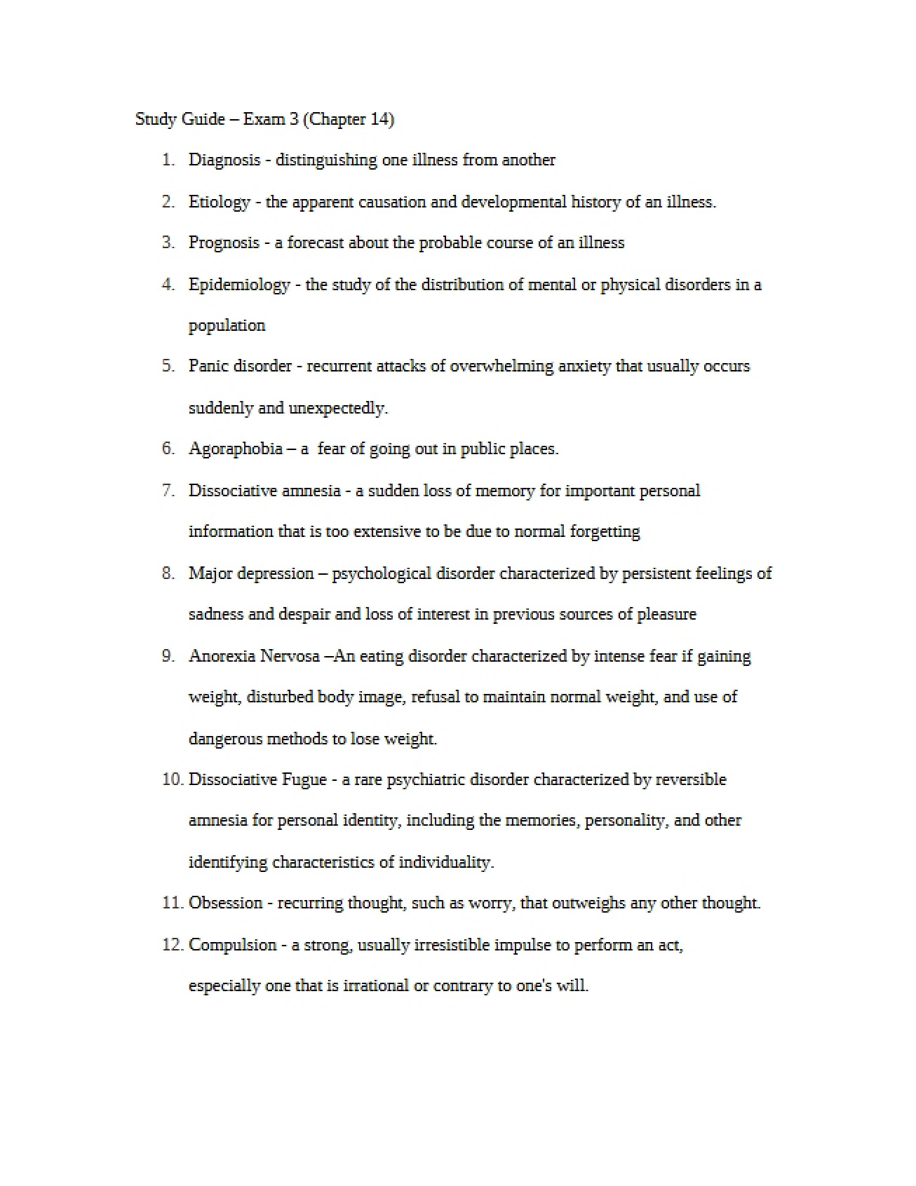 Study Guide for the Third Exam in Psychology