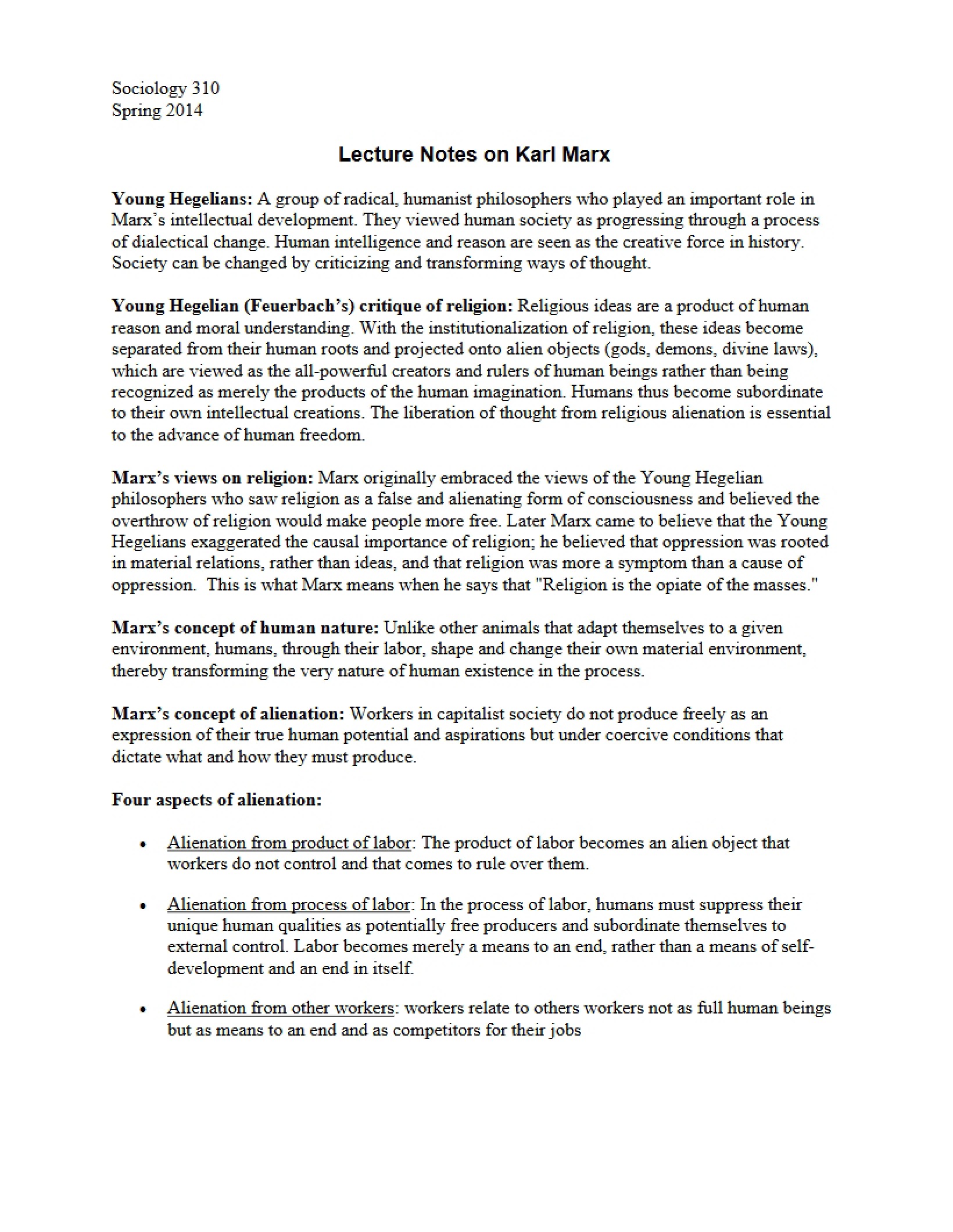 Karl Marx Lecture Summaries