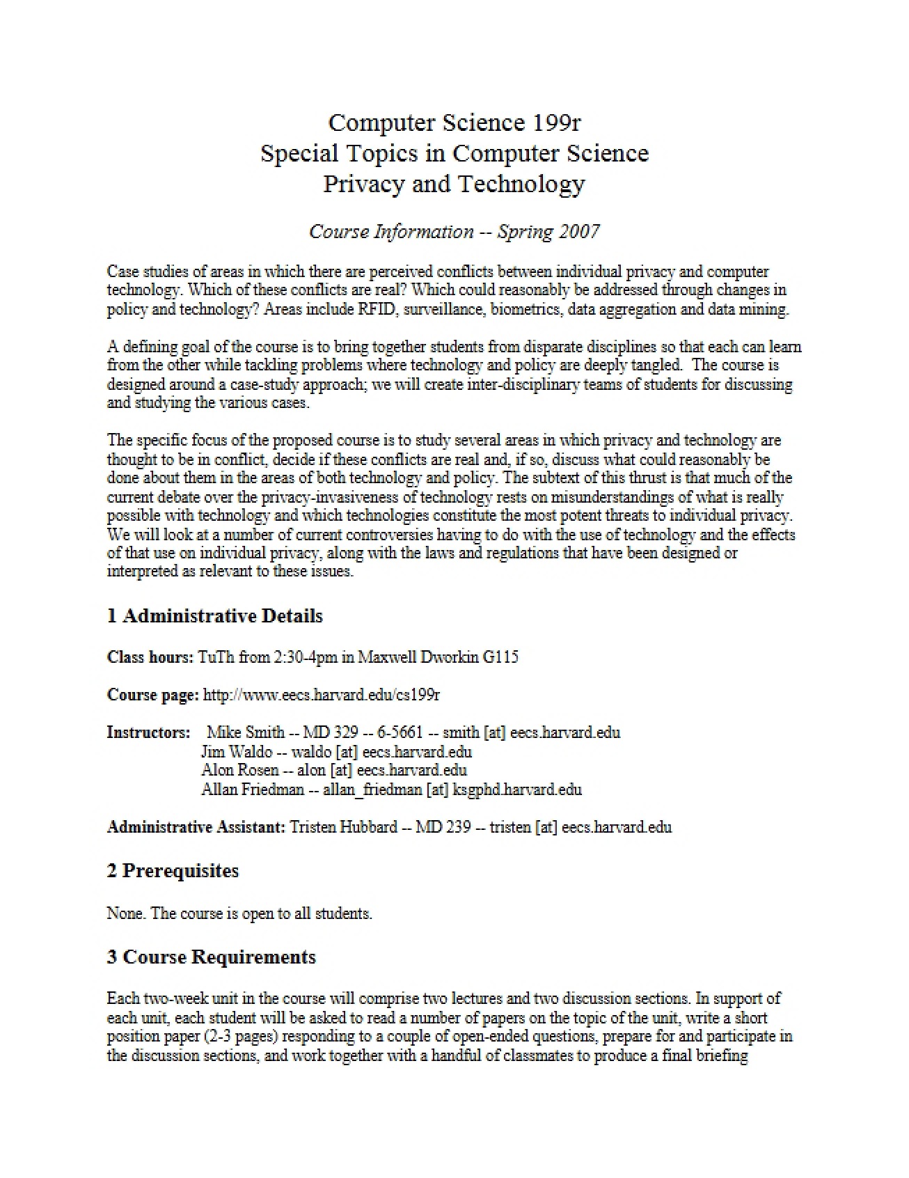 Syllabus for Special Topics in Computer Science