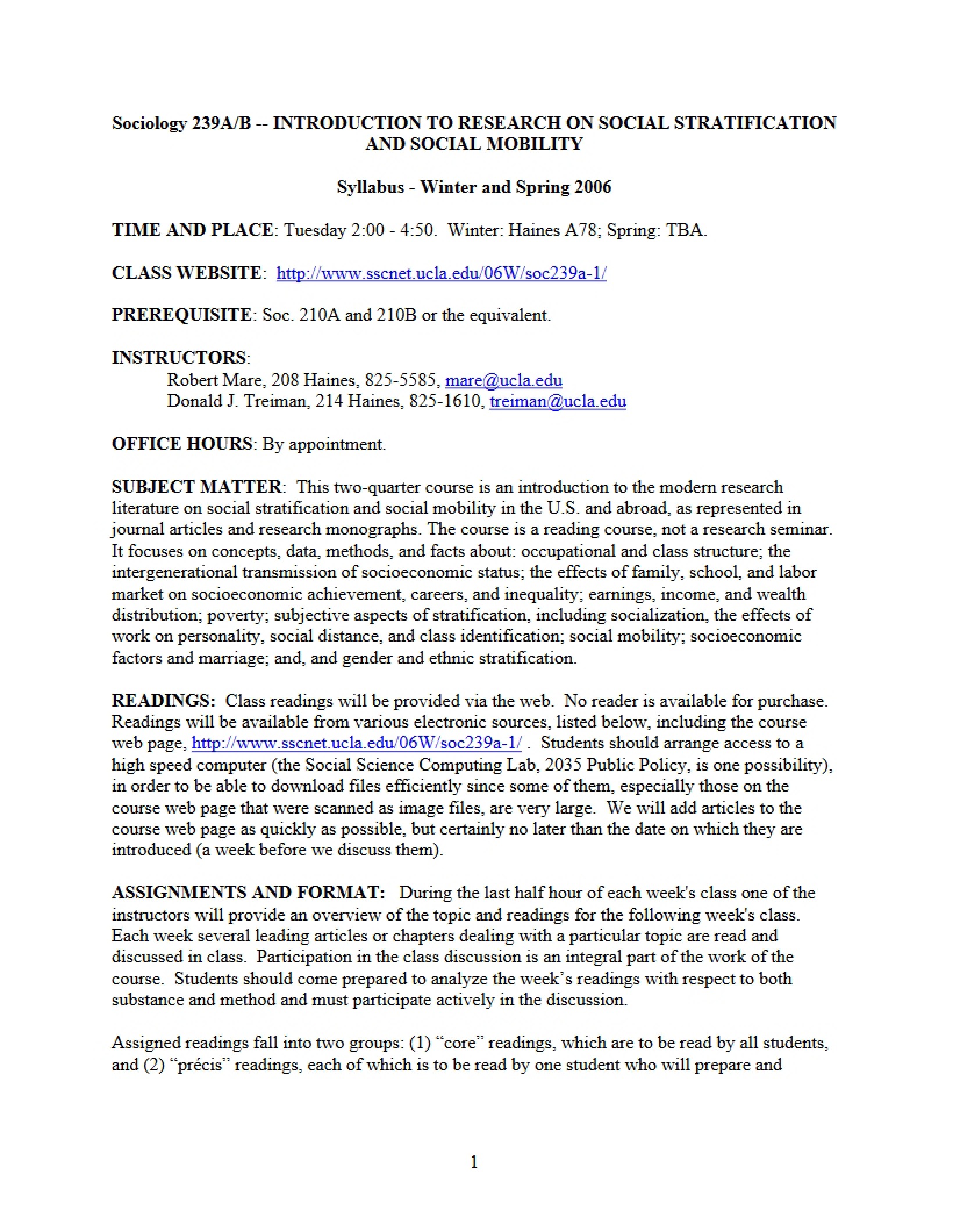 Social Mobility Research Syllabus
