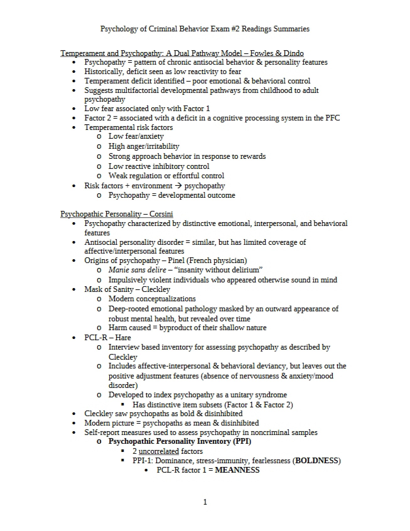 Psychology of Criminal Behavior Second Exam