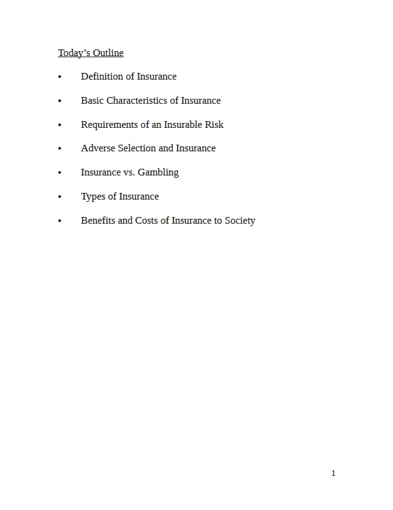 Risk and Insurance Lecture Notes