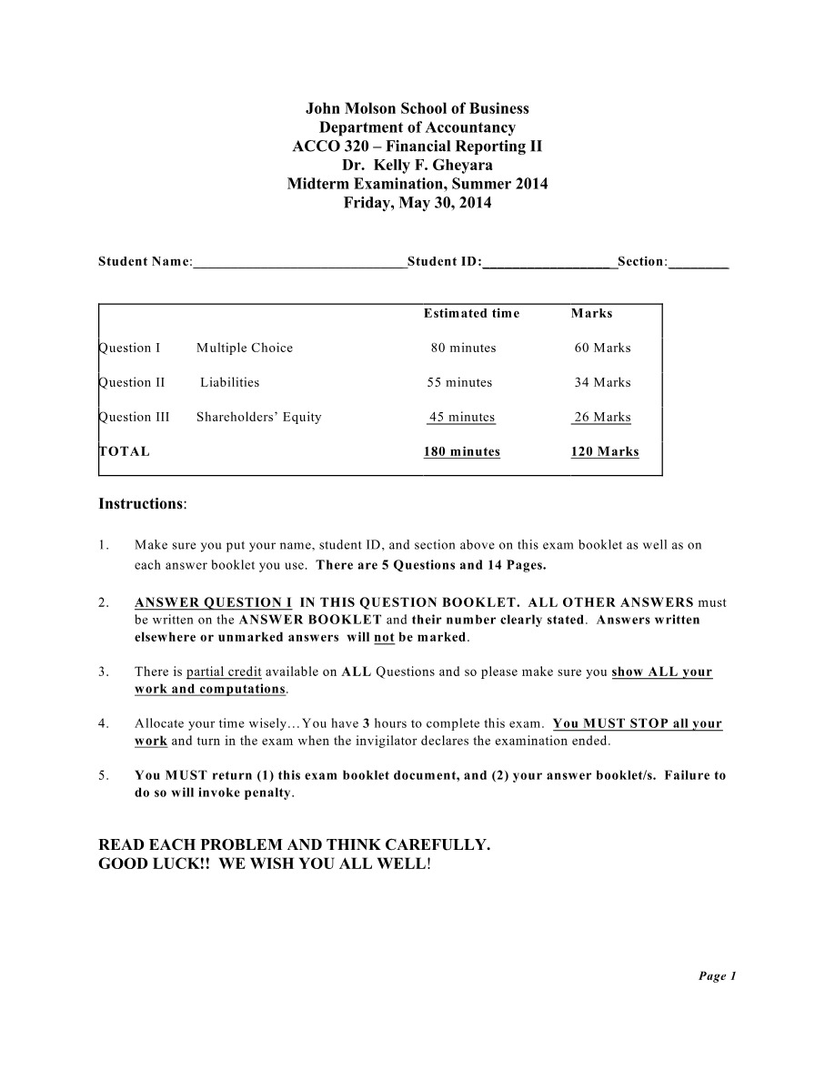 ACCO 320 - Financial Reporting II Midterm