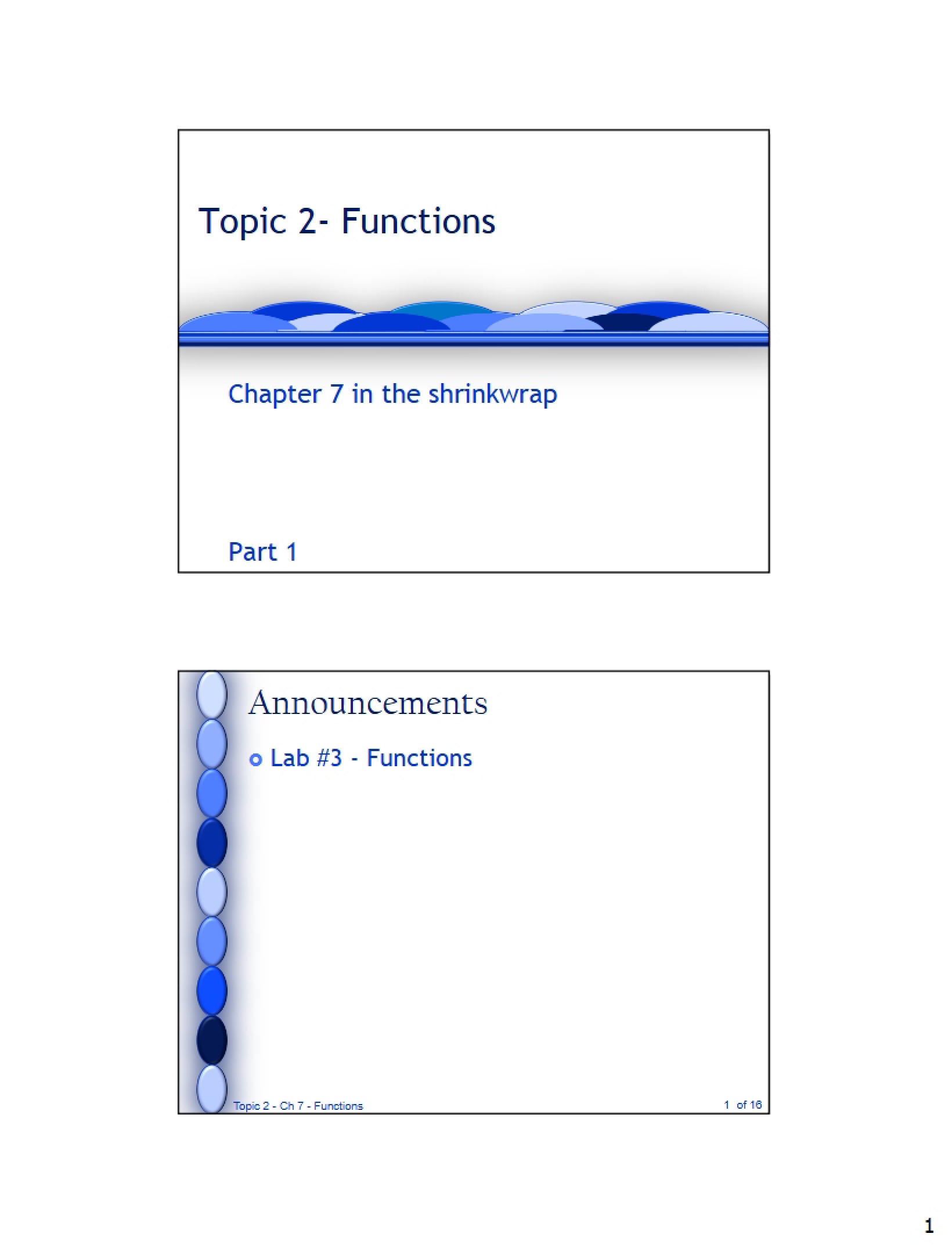 Topic Two Functions Introduction