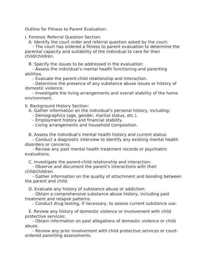 Fitness to Parent Evaluation Outline