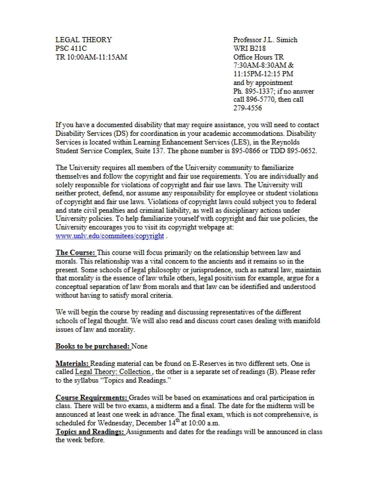 Academic Syllabus Legal Theory