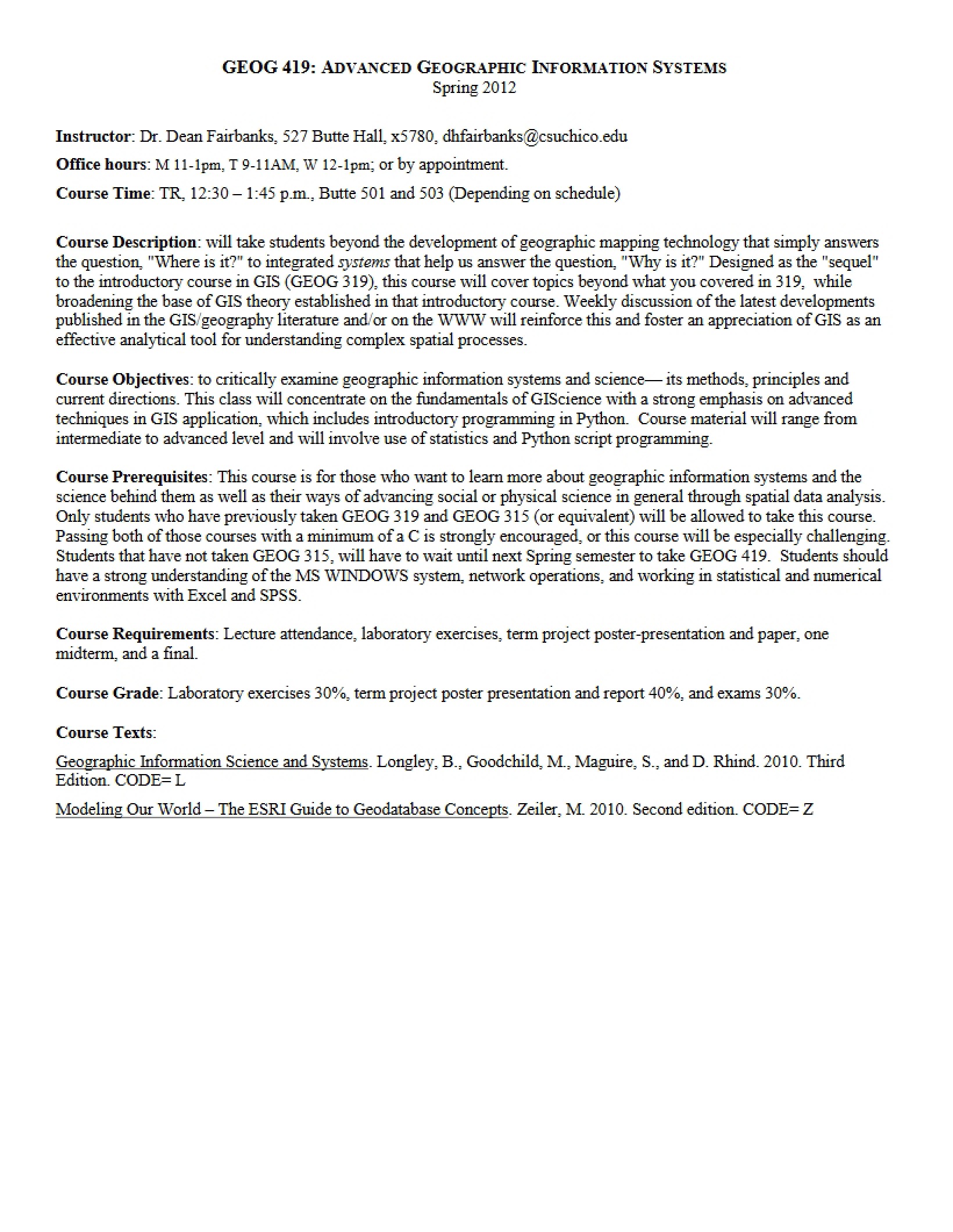 Syllabus Advanced Geographic Information Systems