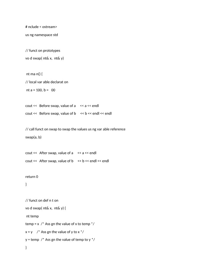 Complete Code to Swap Values in C++ Using References