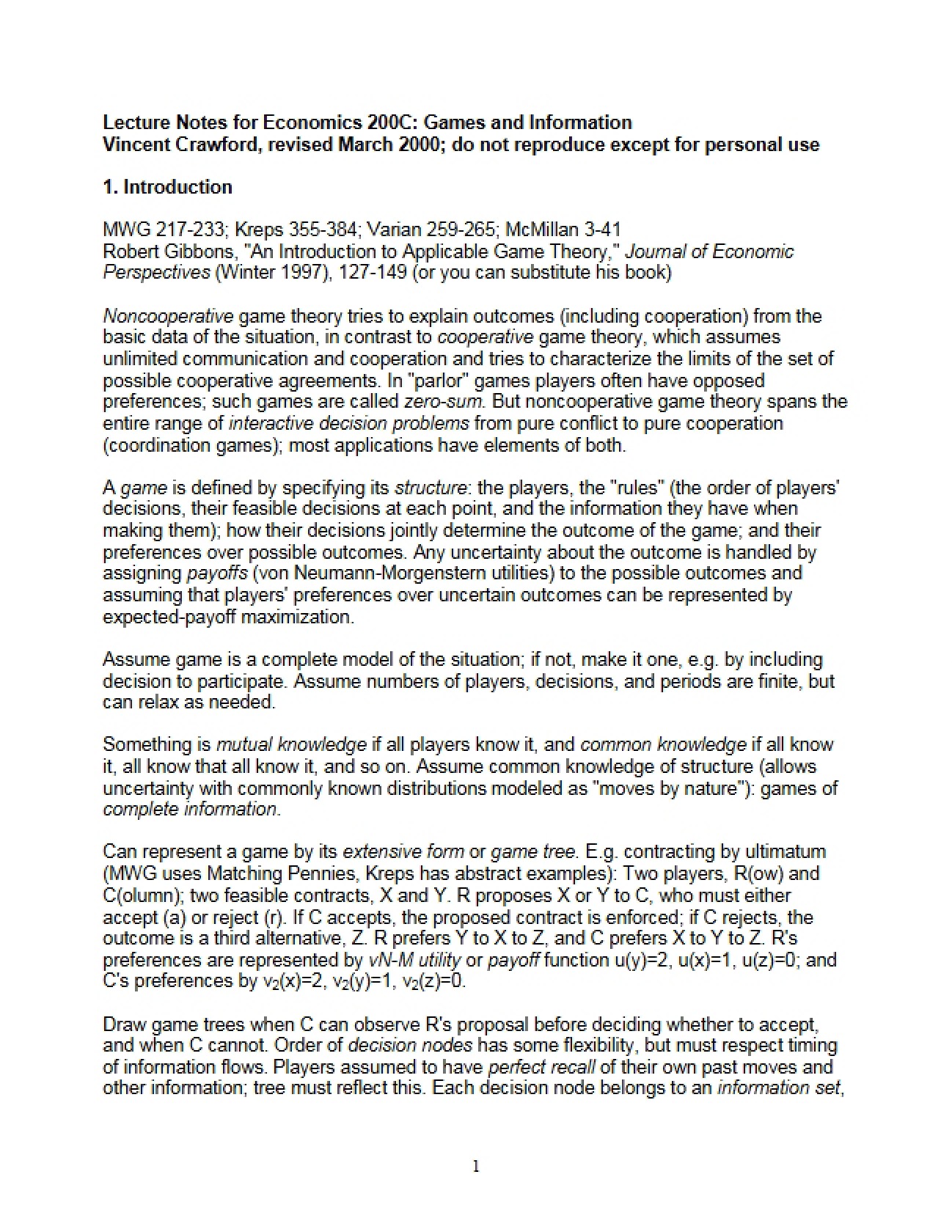 Advanced Microeconomics C Lecture Notes