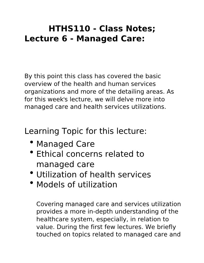 Health Services Utilization and Managed Care