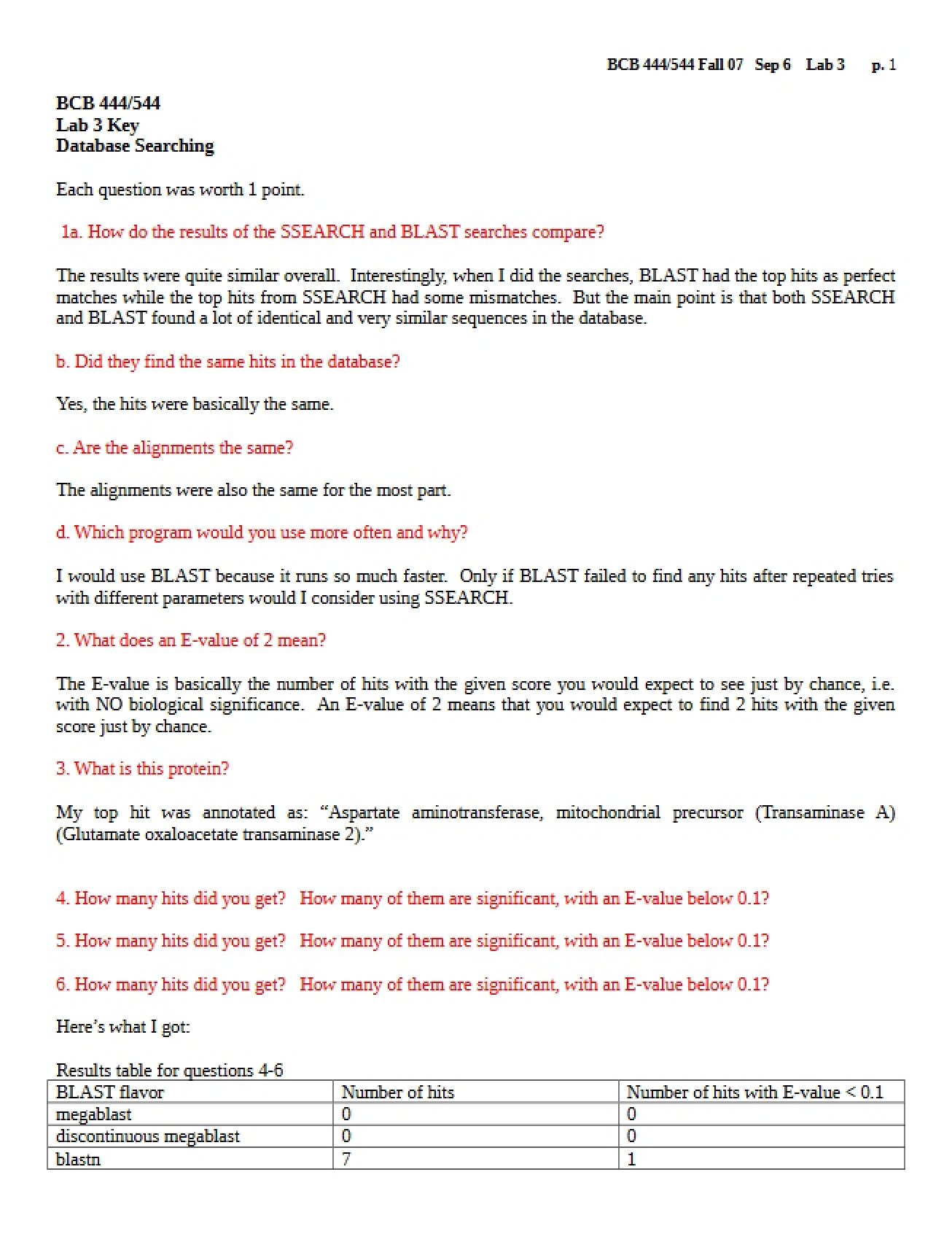 Answer Key for the Third Bioinformatics Lab