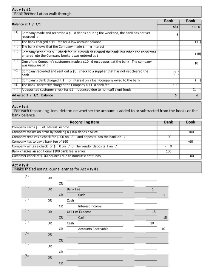 Bank Reconciliation - Adjustments and Reconciling
