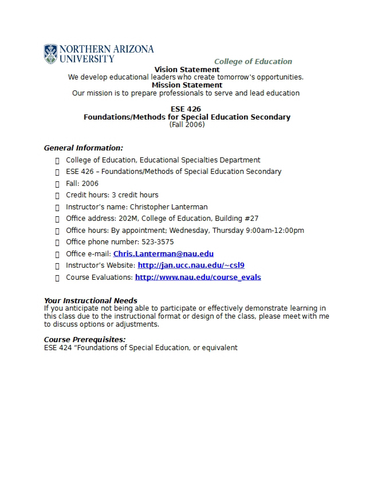 Syllabus Secondary Special Ed Foundations