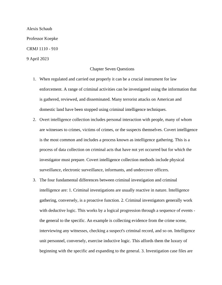 Chapter Seven Questions for CRMJ 1110