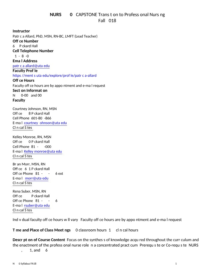 N4350 Syllabus - Fall 2018